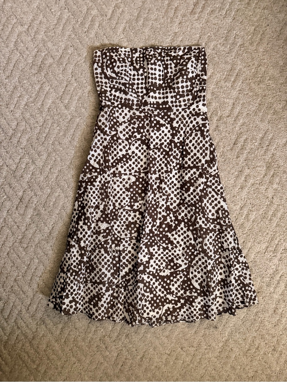 Jcrew Strapless Brown & White Polka Dot A-Line Dress